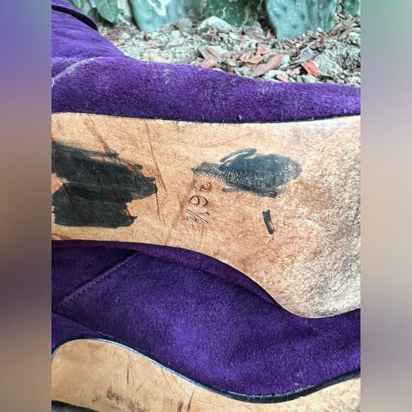 Vintage Escada Suede Boots purple ribbon detail 36.5 - Picture 6 of 8